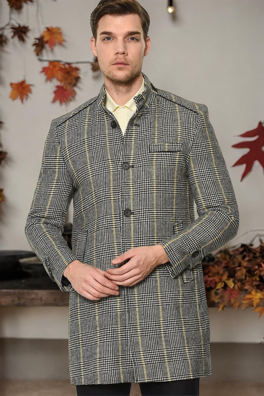 PLT8391 DEWBERRY MEN'S COAT-PLAID GREY