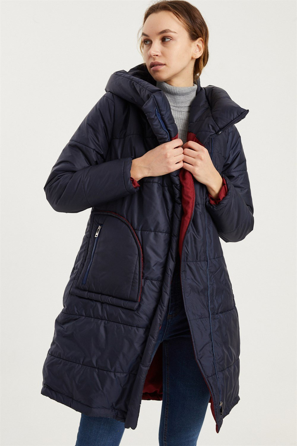 Z6652 DEWBERRY WOMEN'S COAT-NAVY BLUE