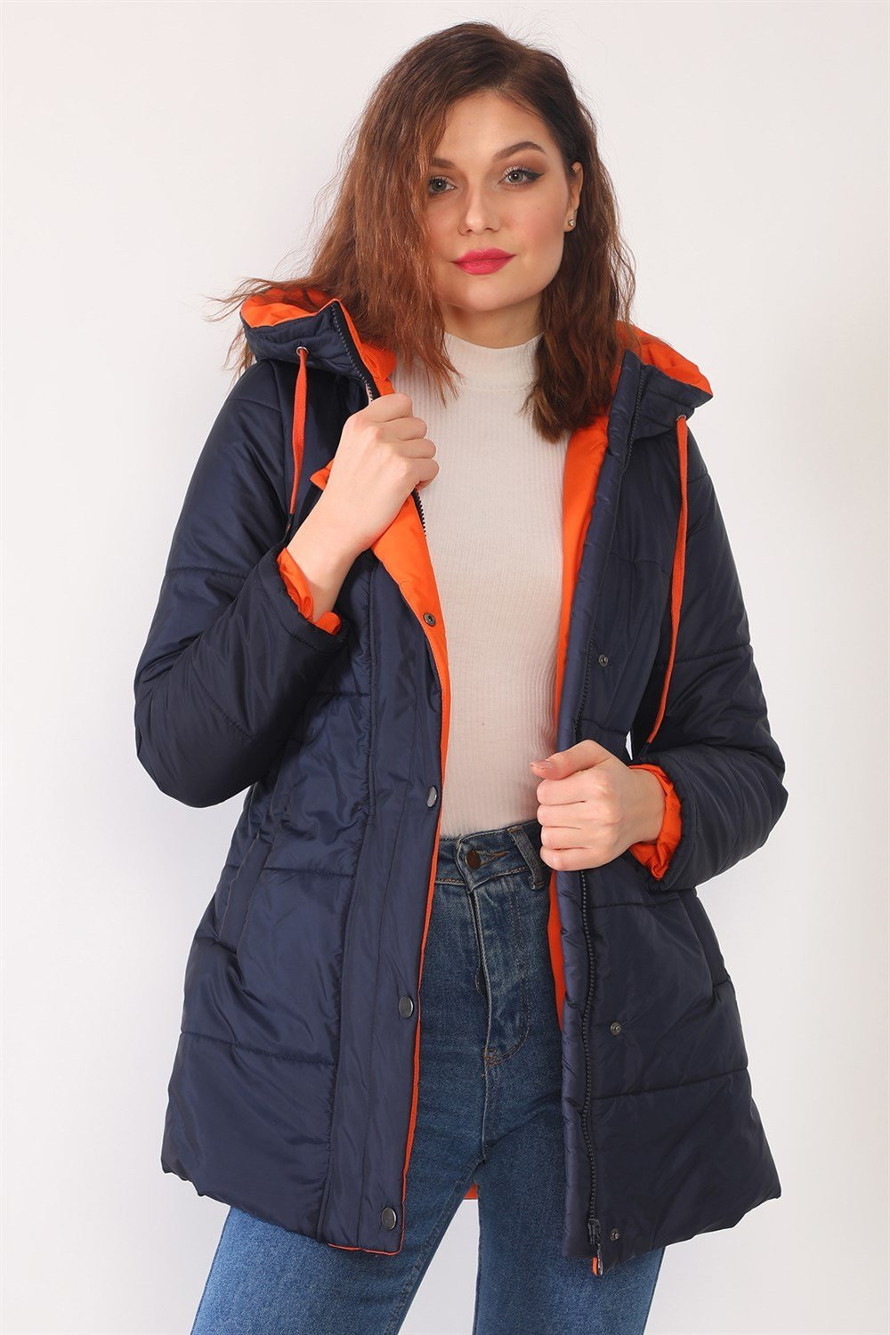 Z6660 DEWBERRY WOMEN'S COAT-NAVY BLUE