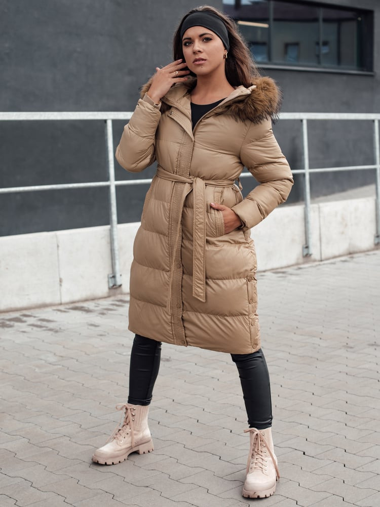 Kurtka zimowa damska pikowana z futerkiem STYLEBELLA beżowa Dstreet