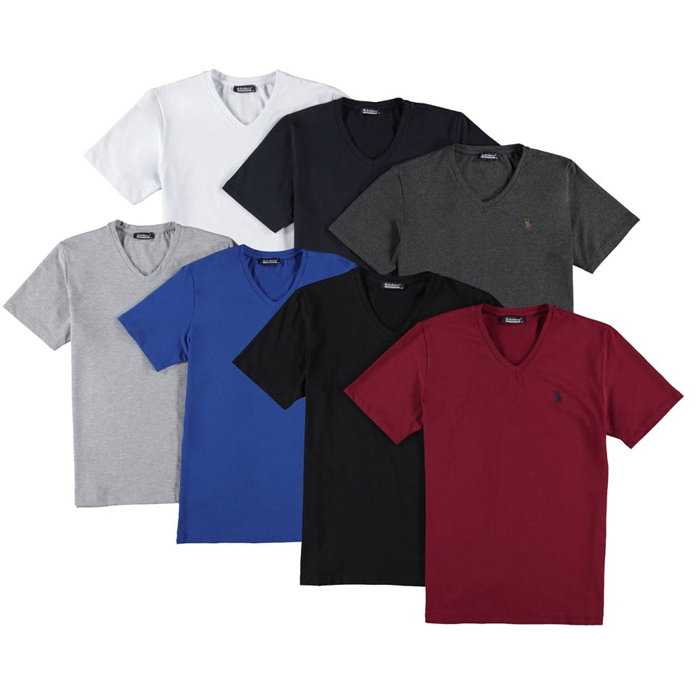 SET OF SEVEN T8568 DEWBERRY V-NECK MEN'S T-SHIRT-BLACK-NAVY-WHITE-GREY-SAKS-ANTHRACITE-BURGUNDY