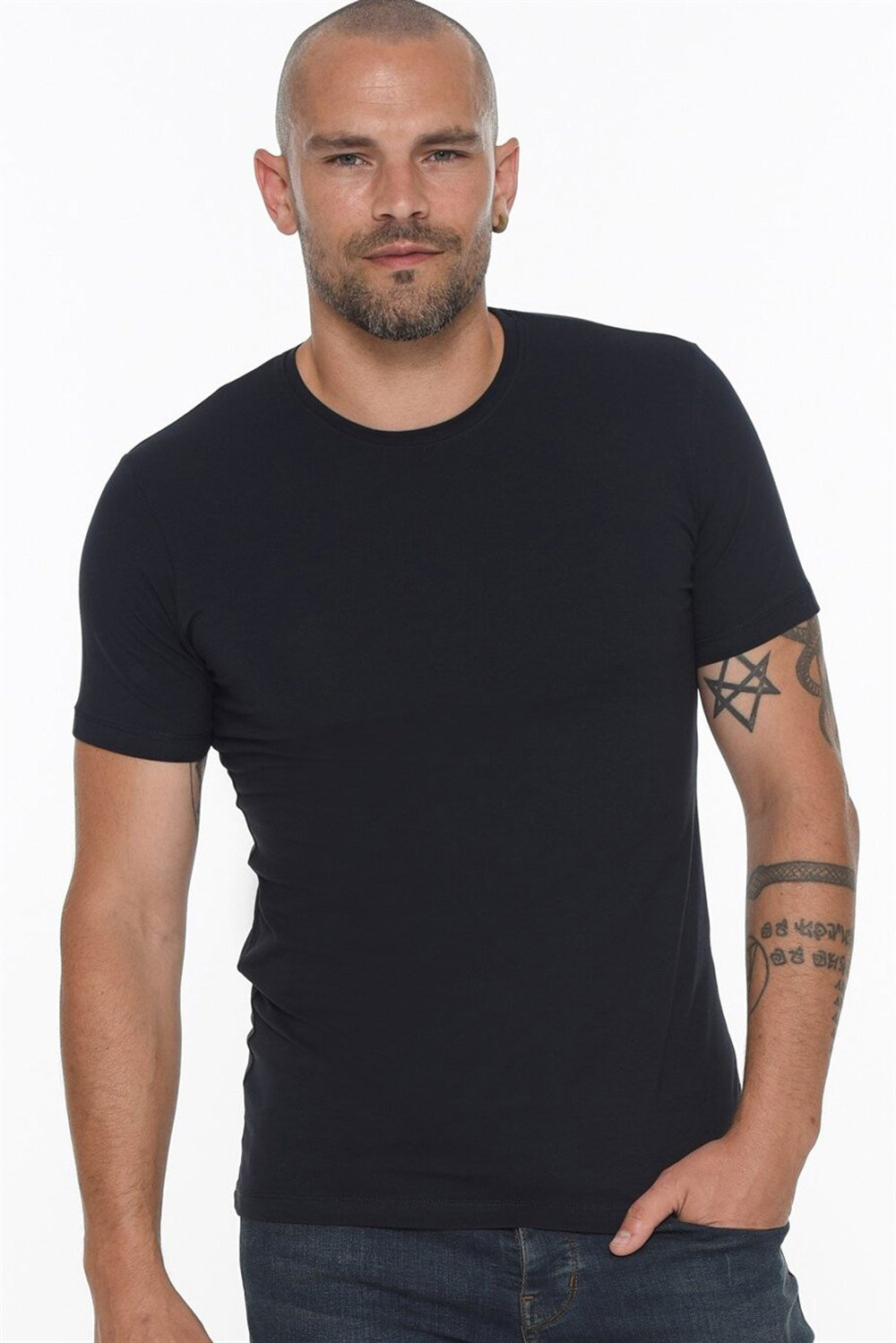 T8569 DEWBERRY BICYCLE COLLAR MEN'S T-SHIRT-NAVY BLUE