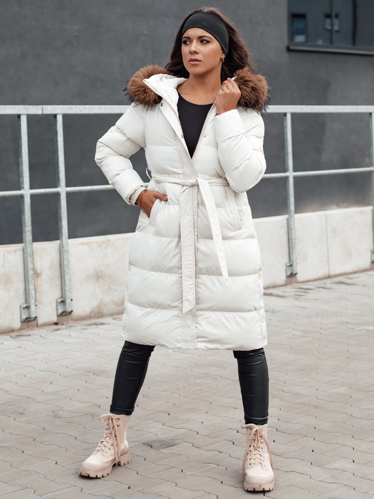 Kurtka zimowa damska pikowana z futerkiem STYLEBELLA biała Dstreet