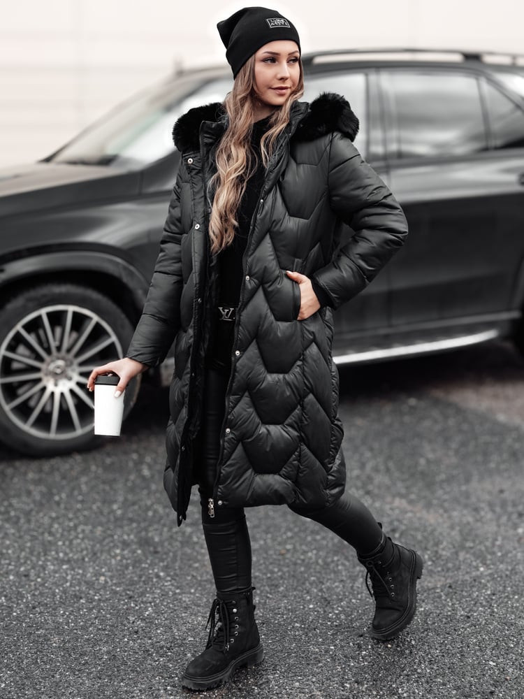 Kurtka damska pikowana długa WINTERACT czarna Dstreet