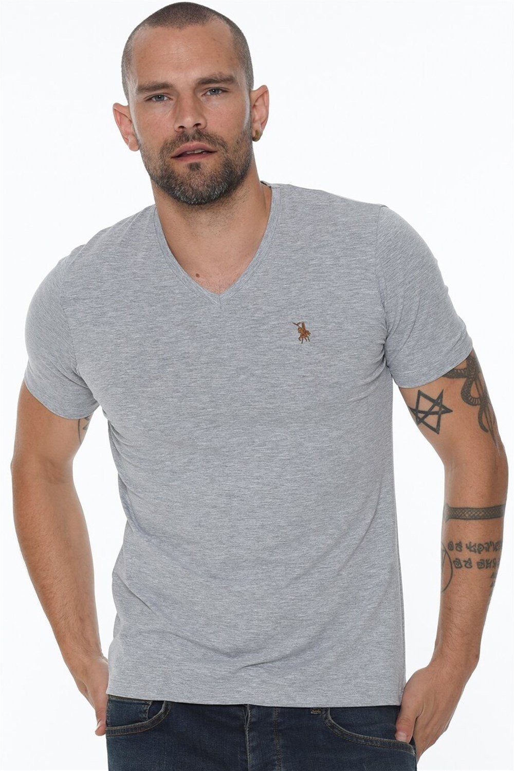 T8568 DEWBERRY V-NECK MEN'S T-SHIRT-GREY