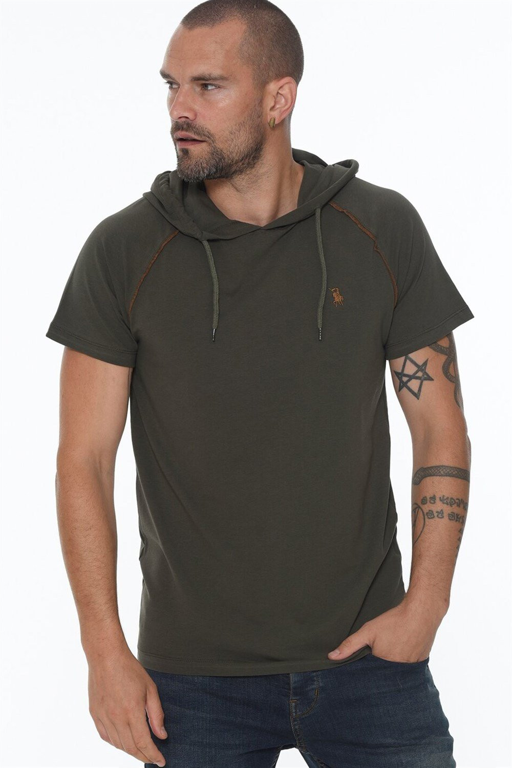 T8570 DEWBERRY HOODED MEN'S T-SHIRT-KHAKI
