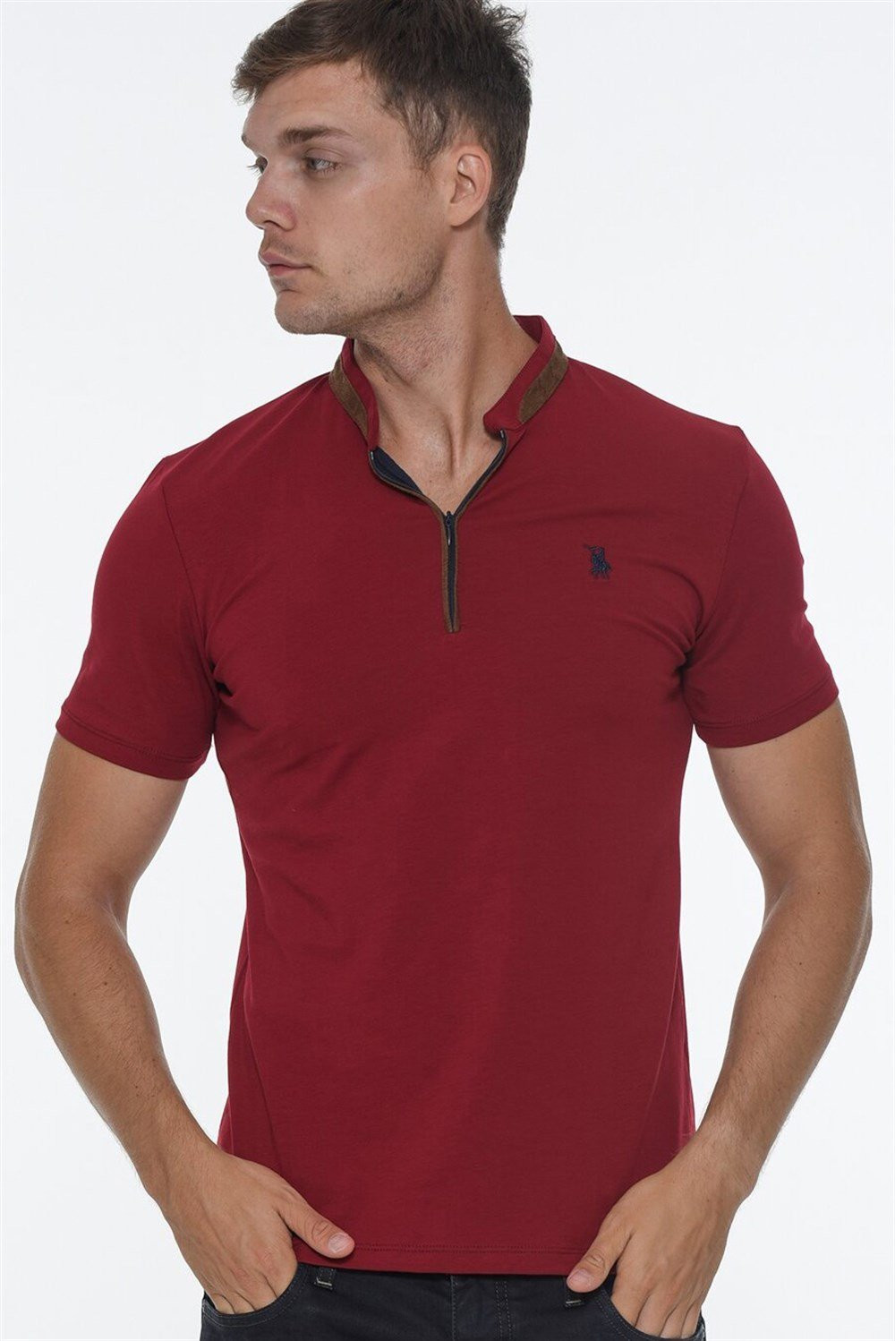 T8571 DEWBERRY ZIPPER MEN'S T-SHIRT-BURGUNDY