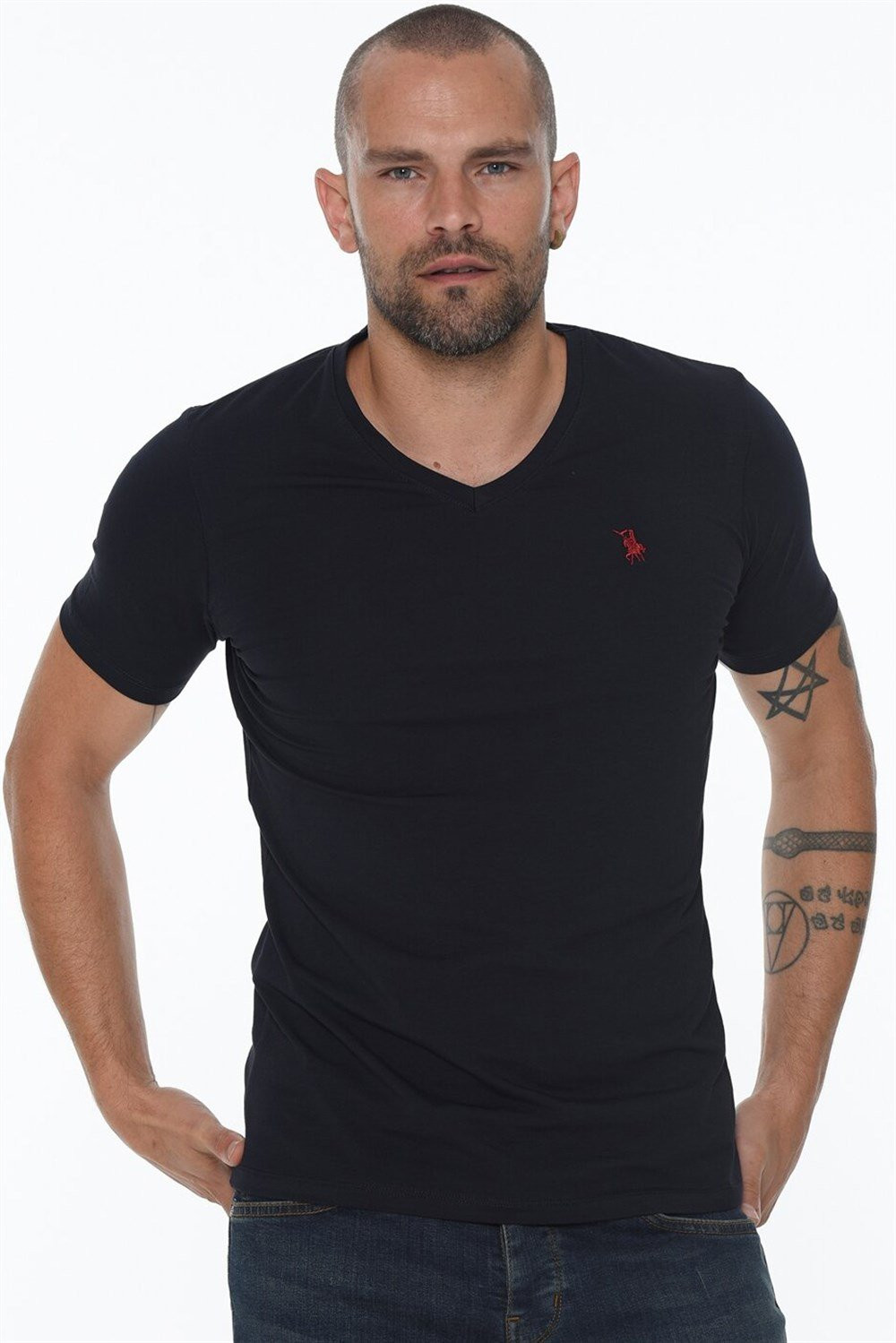 T8568 DEWBERRY V-NECK MEN'S T-SHIRT-NAVY BLUE