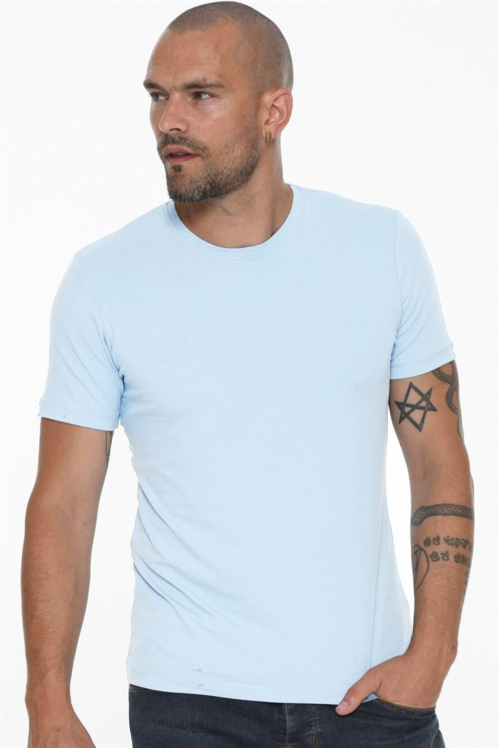 T8569 DEWBERRY BICYCLE COLLAR MEN'S T-SHIRT-BLUE
