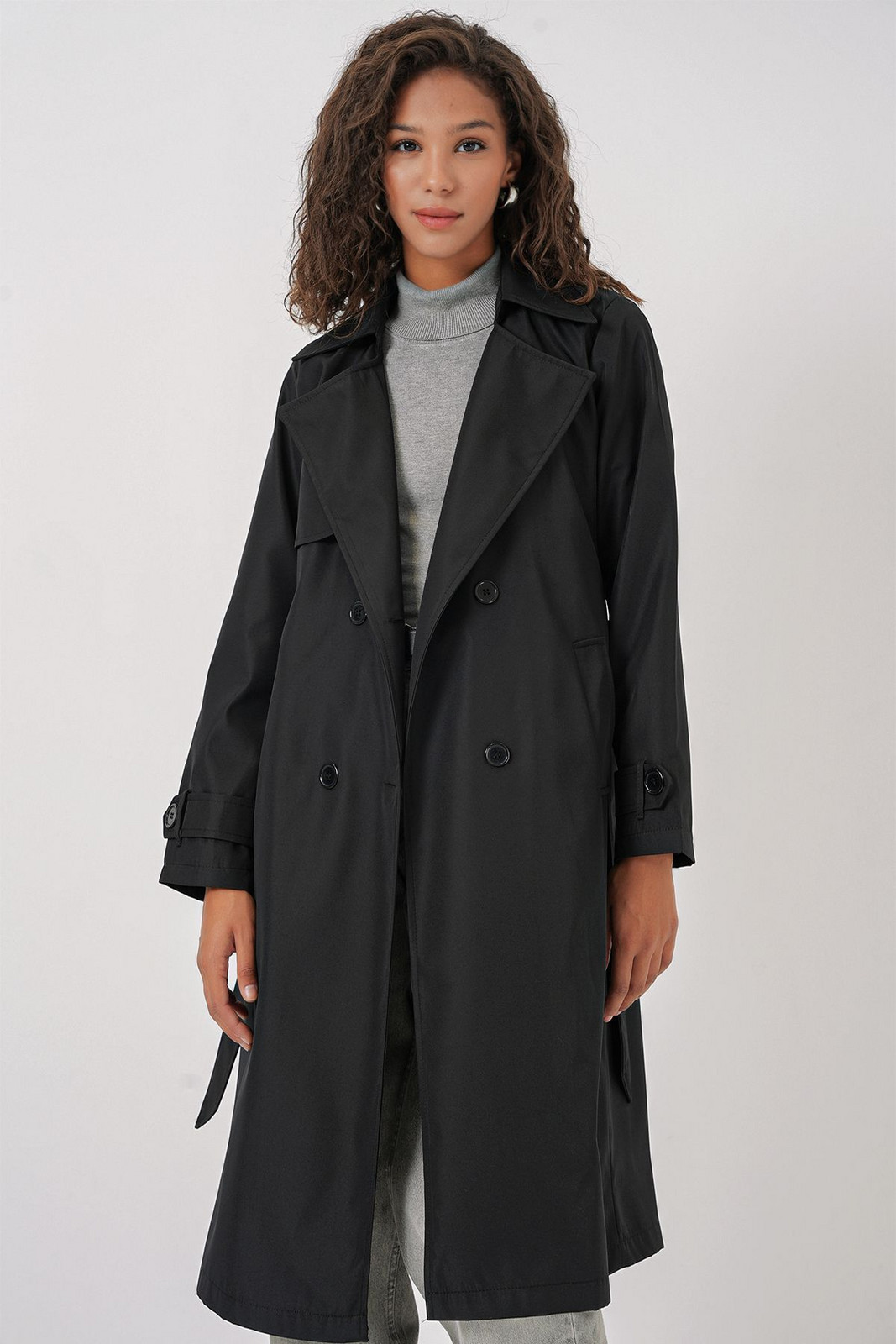 Bigdart 5918 Double Breasted Collar Trench Coat - Black