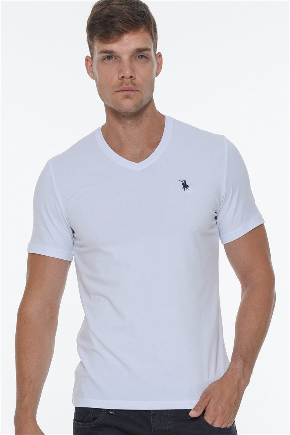 T8568 DEWBERRY V-NECK MEN'S T-SHIRT-WHITE