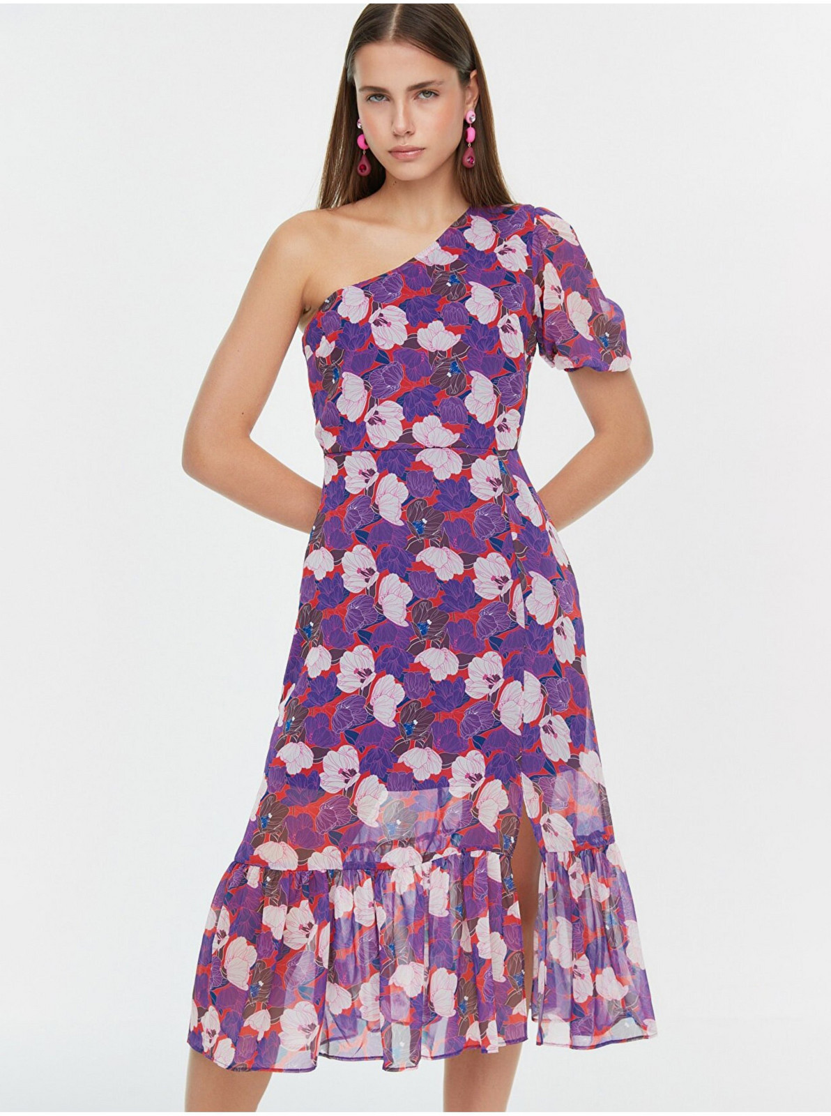 Purple Floral Mididress Trendyol - Women