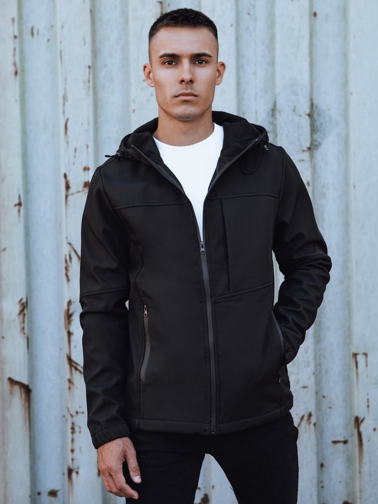 Kurtka męska przejściowa softshell z kapturem czarna Dstreet