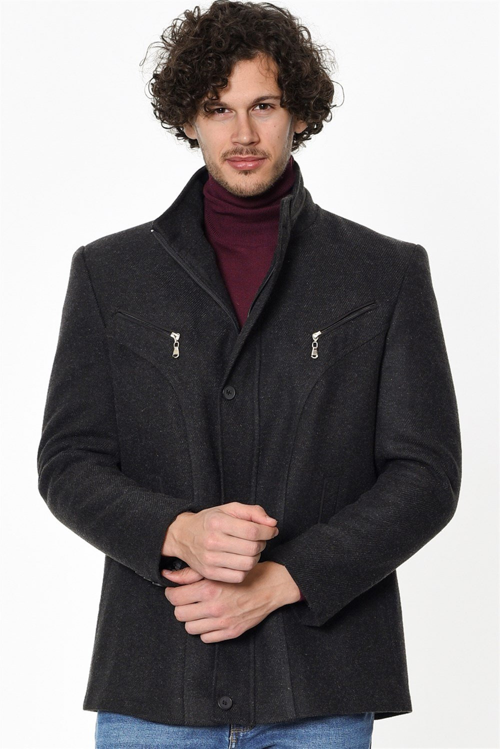 K7126 DEWBERRY MEN'S COAT-DIAGONAL ANTHRACITE