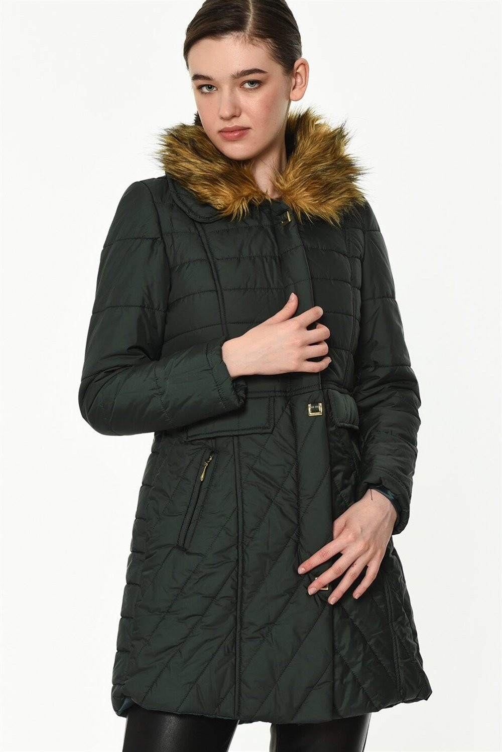 Z6430 DEWBERRY LADIES' COAT-GREEN