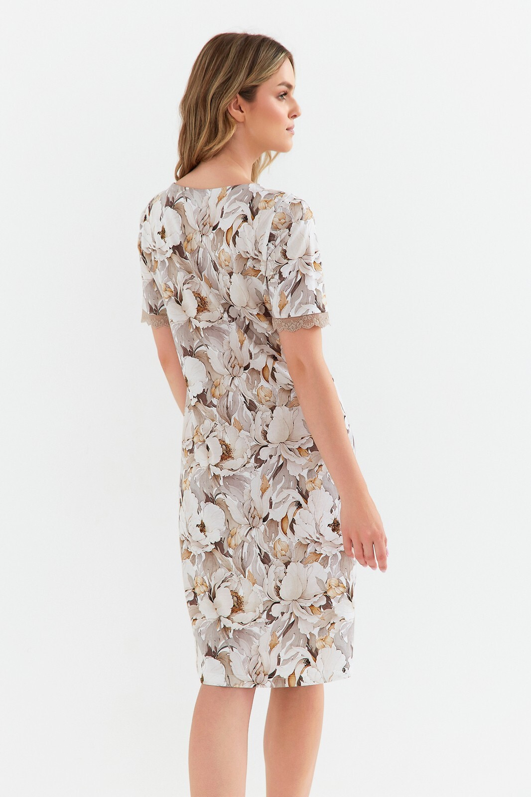 Dámska nočná košeľa Cana 419 w/r S-XL květiny-taupe M