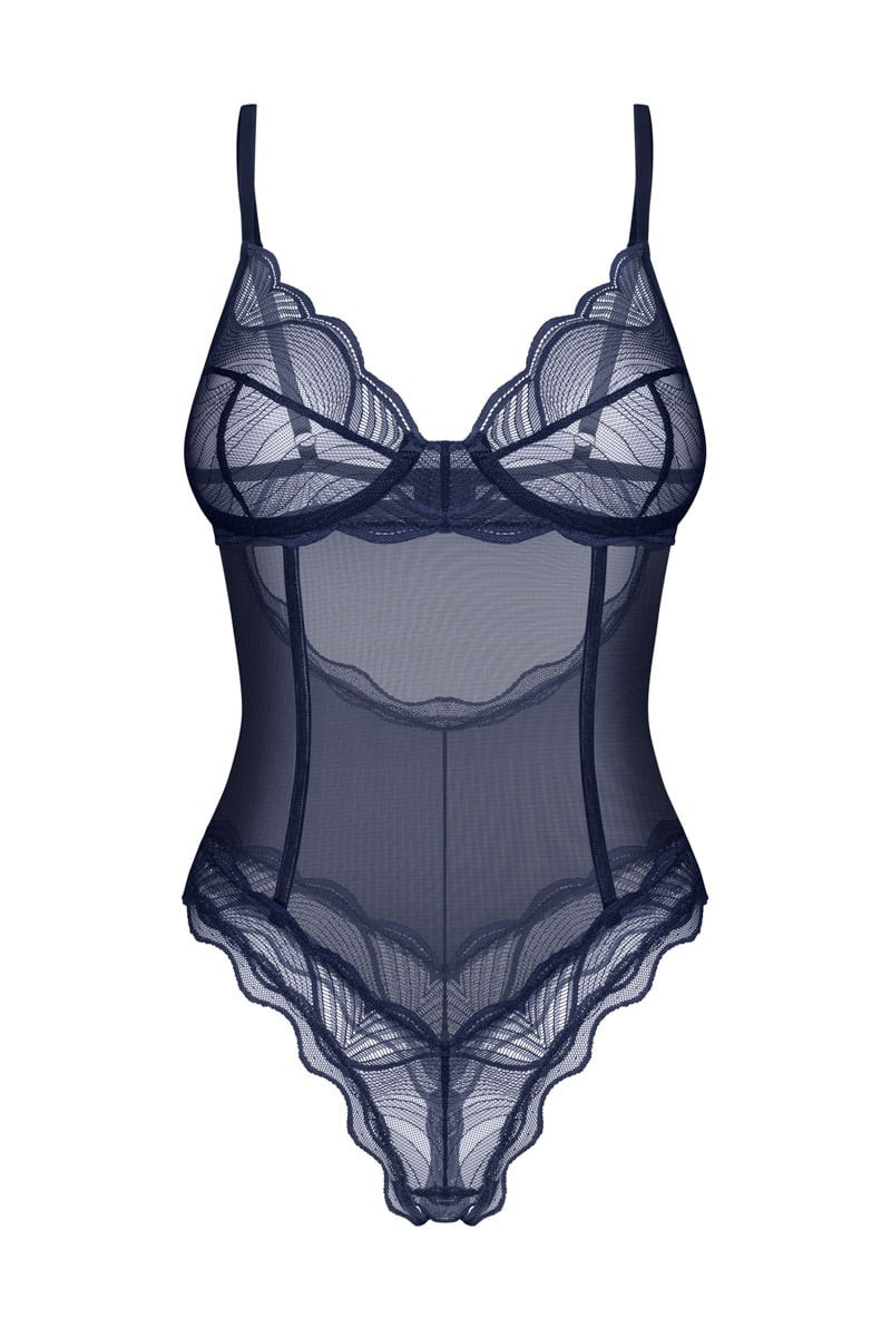 Tmavomodré crotchless body Nighty Blue
