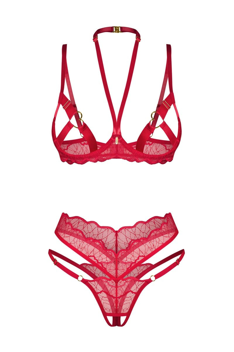 Červený dvojdielny crotchless set Cupide Desir