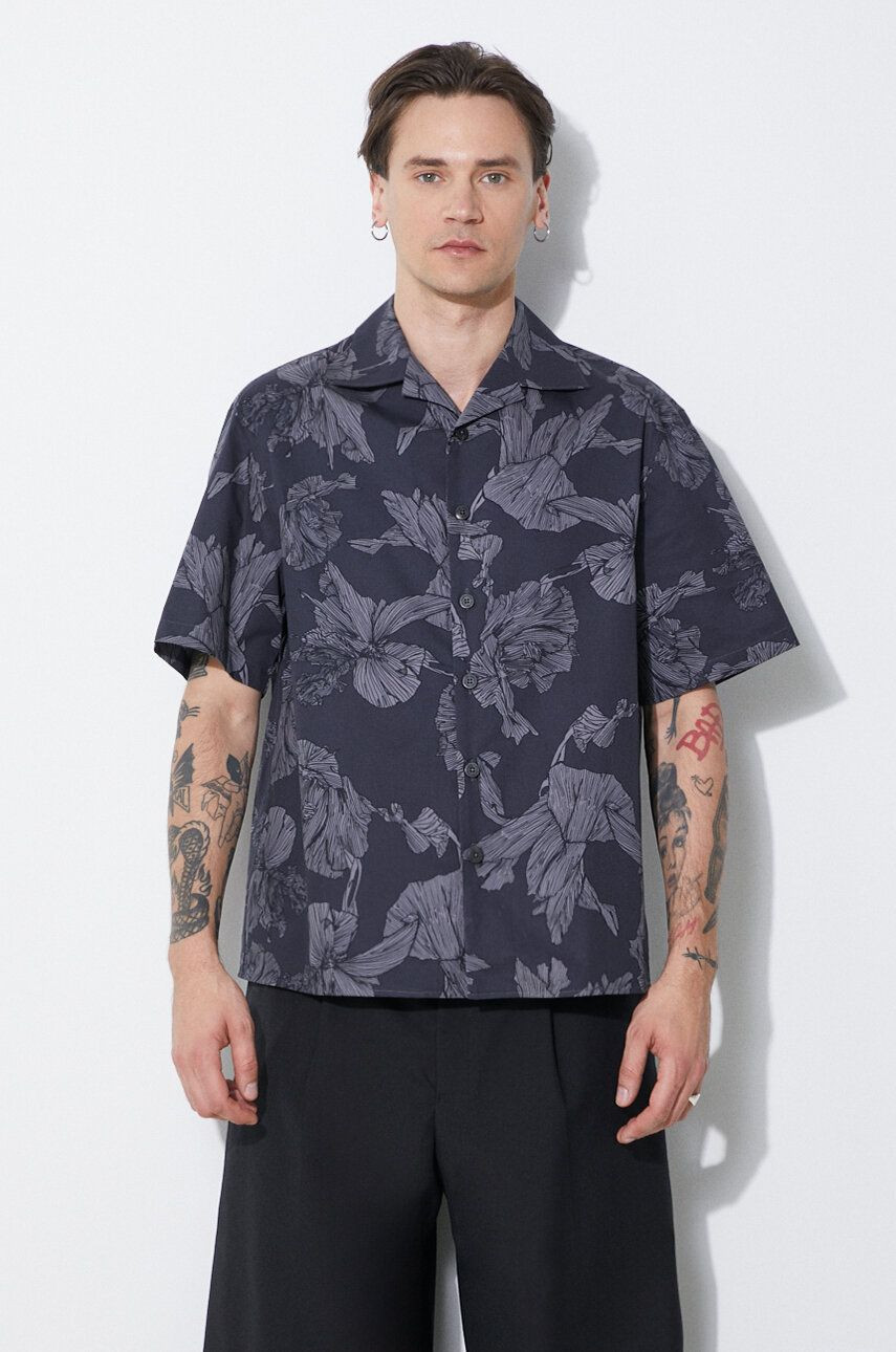 Bavlnená košeľa Neil Barrett Boxy Bold Flowers Print Short Sleeve Shirt pánska, šedá farba, regular, MY60214A-Y059-763N