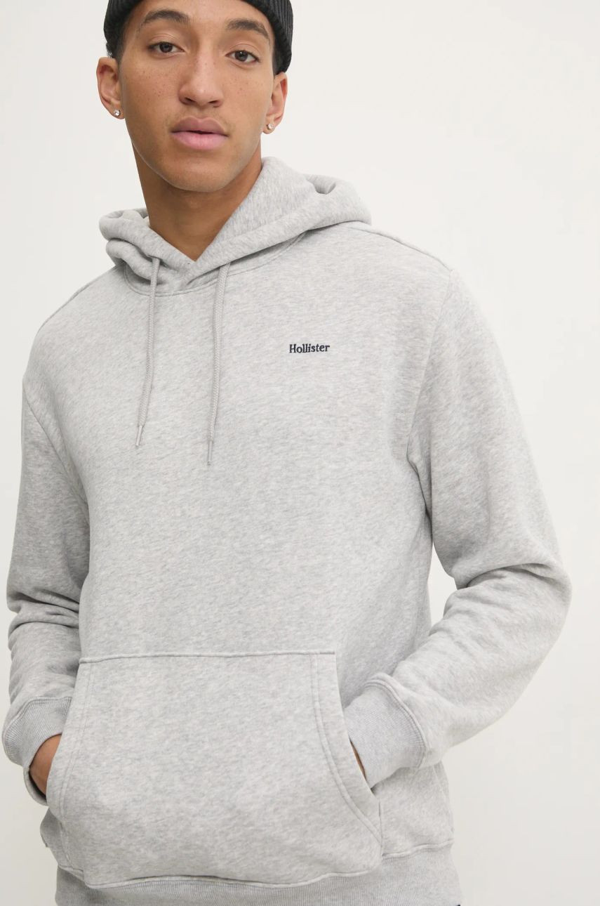 Mikina Hollister Co. pánska, šedá farba, s kapucňou, melanžová, KI322-4263
