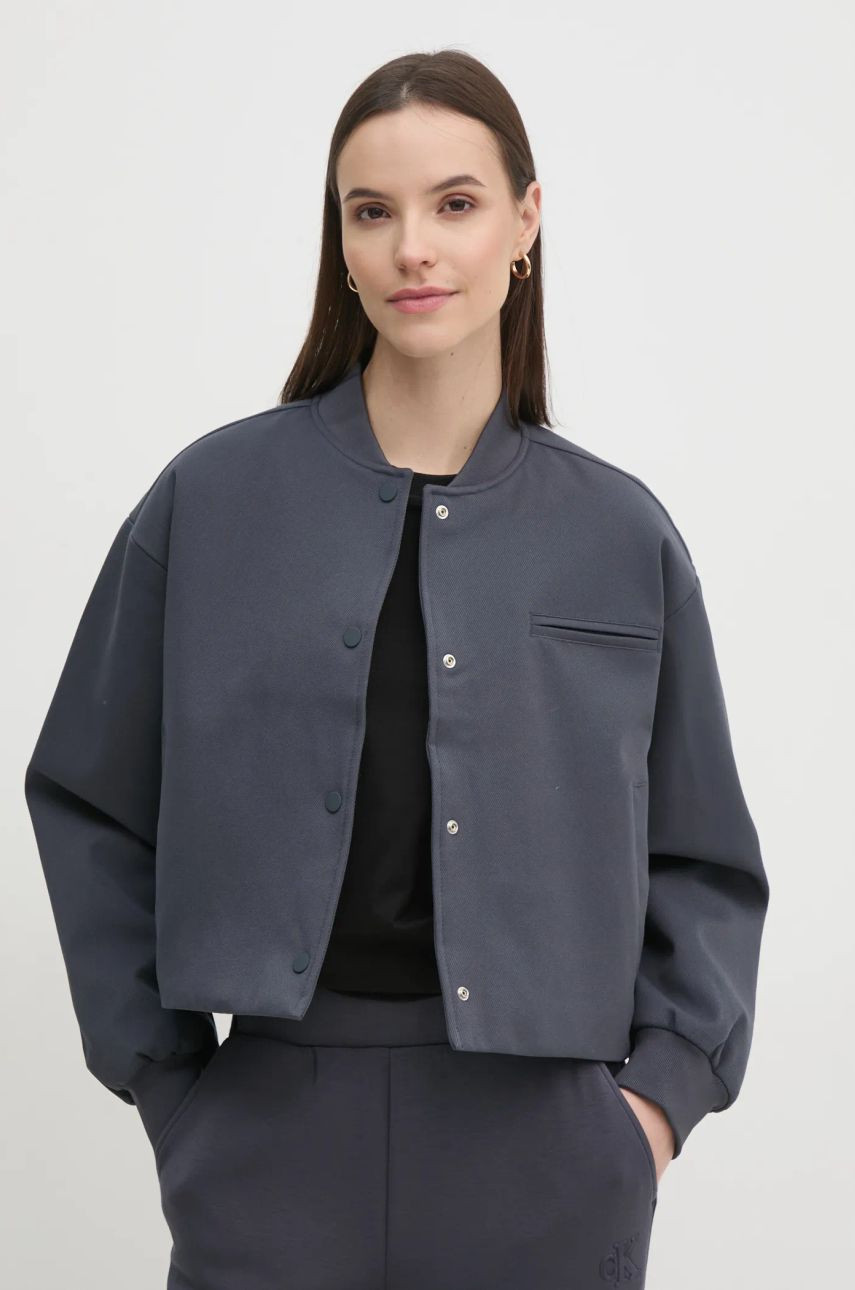 Bunda Calvin Klein Jeans dámska, šedá farba, prechodná, oversize, J20J224970