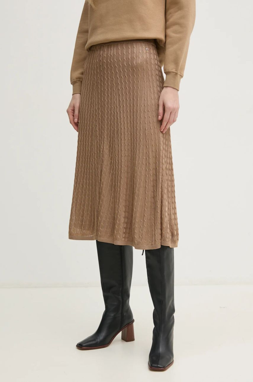 Sukňa Tommy Hilfiger zelená farba, midi, áčkový strih, WW0WW44006