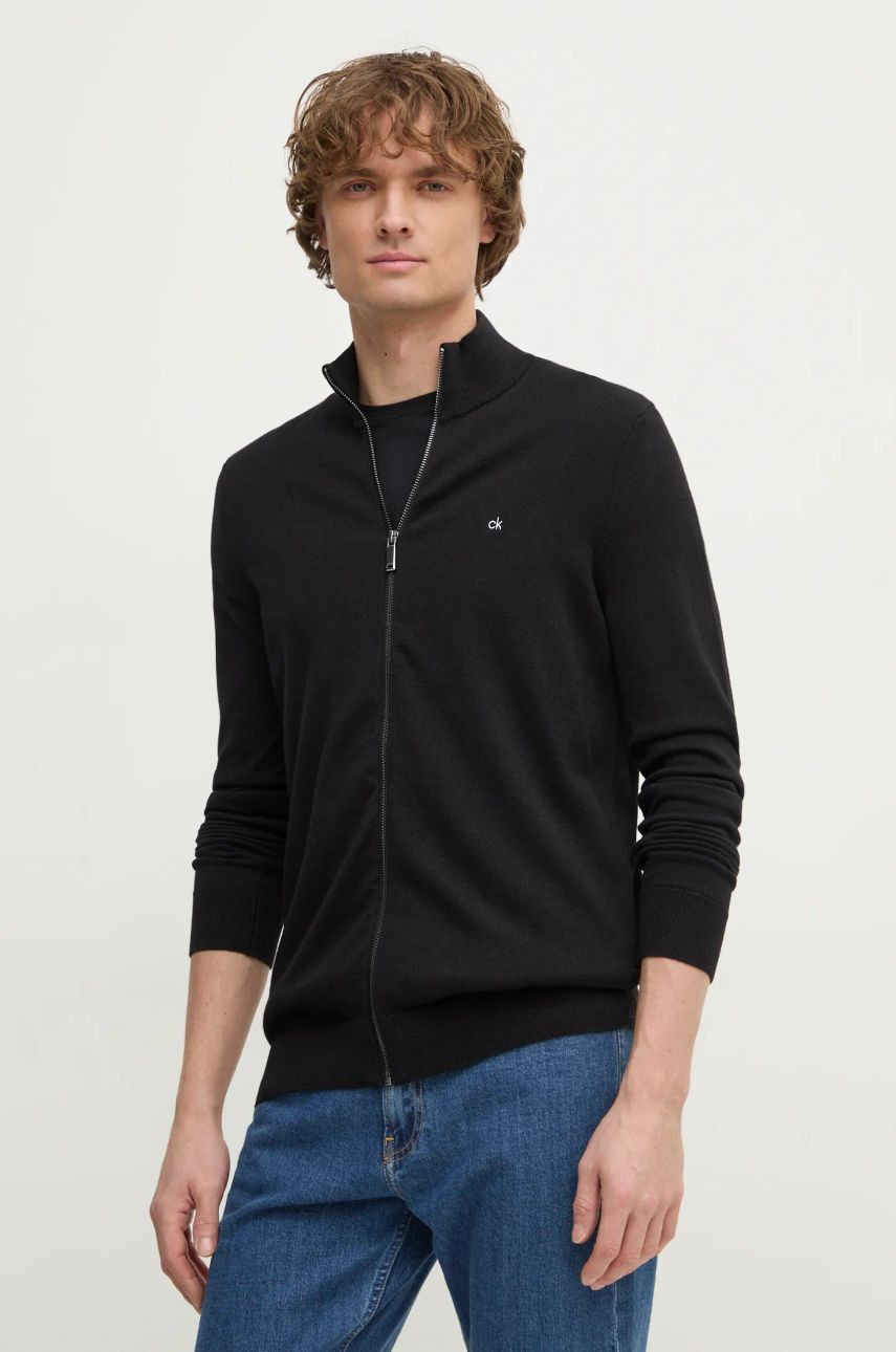 Kardigán s prímesou hodvábu Calvin Klein čierna farba, K10K114337
