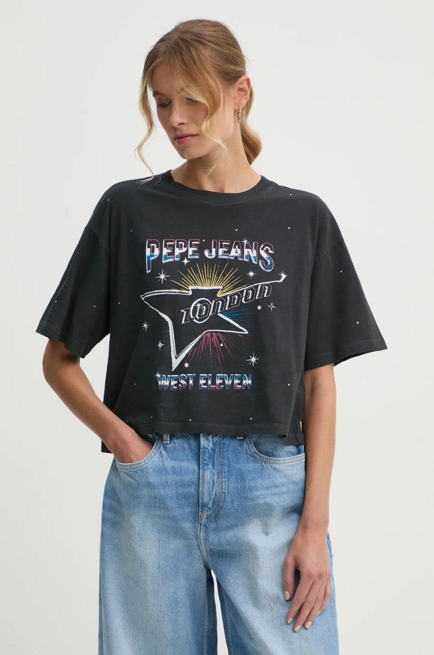Bavlnené tričko Pepe Jeans LOUISE dámske, čierna farba, PL505991