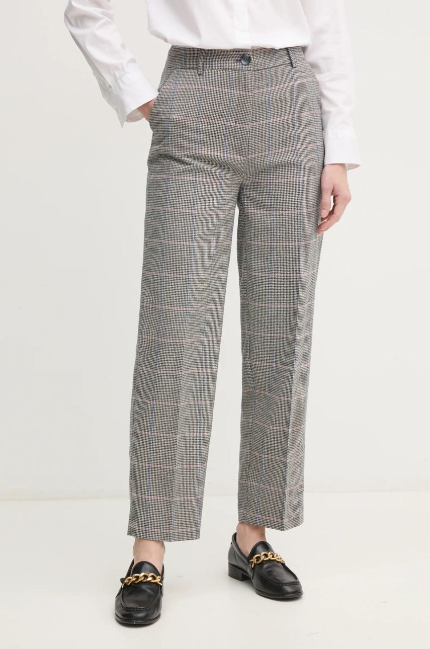 Vlnené nohavice Pepe Jeans FLORINE šedá farba, rovné, vysoký pás, PL211799