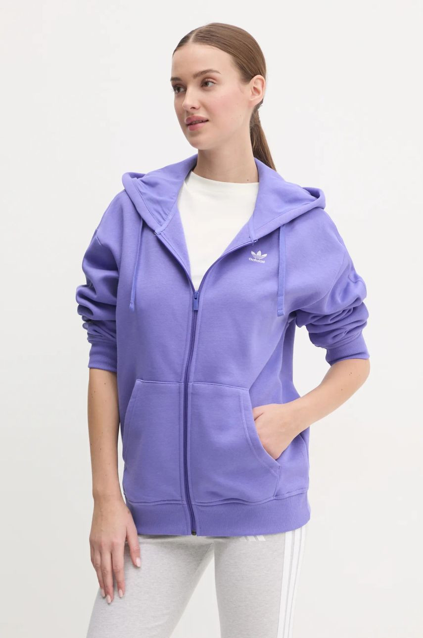 Mikina adidas Originals dámska, fialová farba, s kapucňou, jednofarebná, IY9624