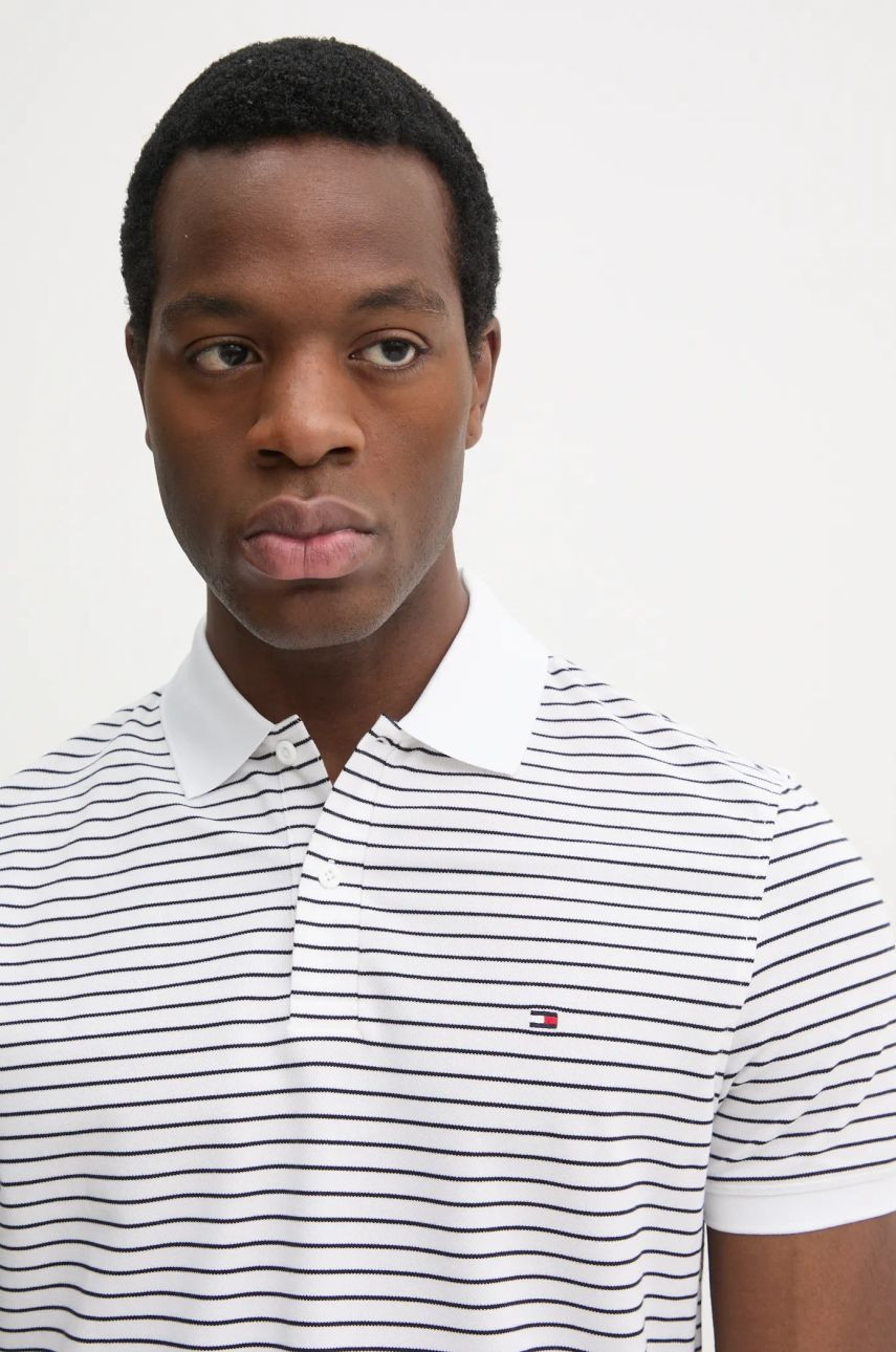 Polo tričko Tommy Hilfiger pánske, biela farba, vzorované, MW0MW37309