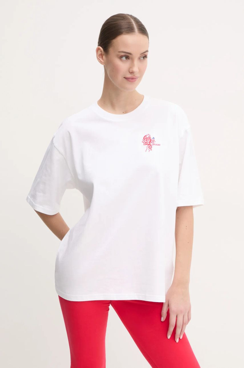 Bavlnené tričko adidas W C PHOTO TEE dámske, béžová farba, JN9091
