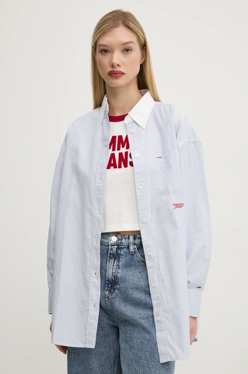 Bavlnená košeľa Tommy Jeans dámska, voľný strih, s klasickým golierom, DW0DW20209