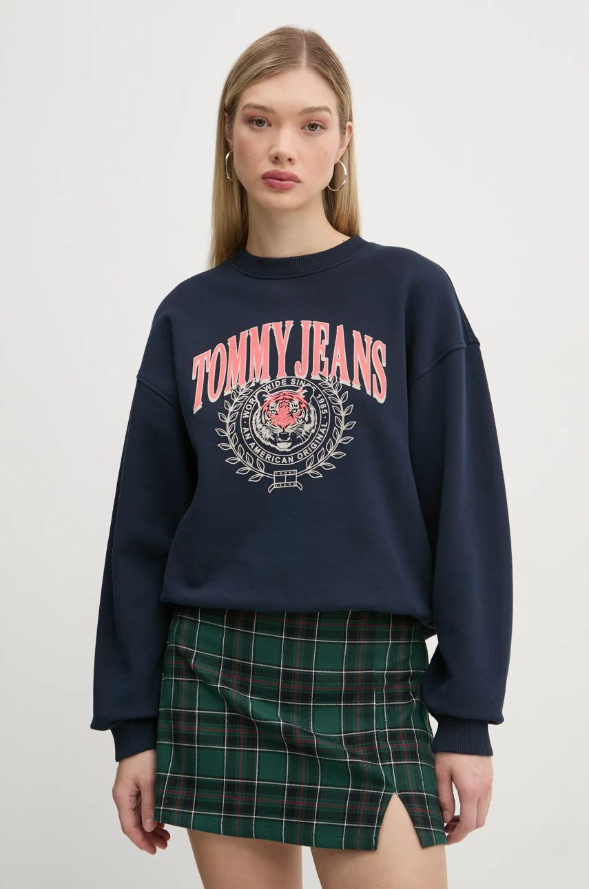 Mikina Tommy Jeans dámska, tmavomodrá farba, s potlačou, DW0DW20211