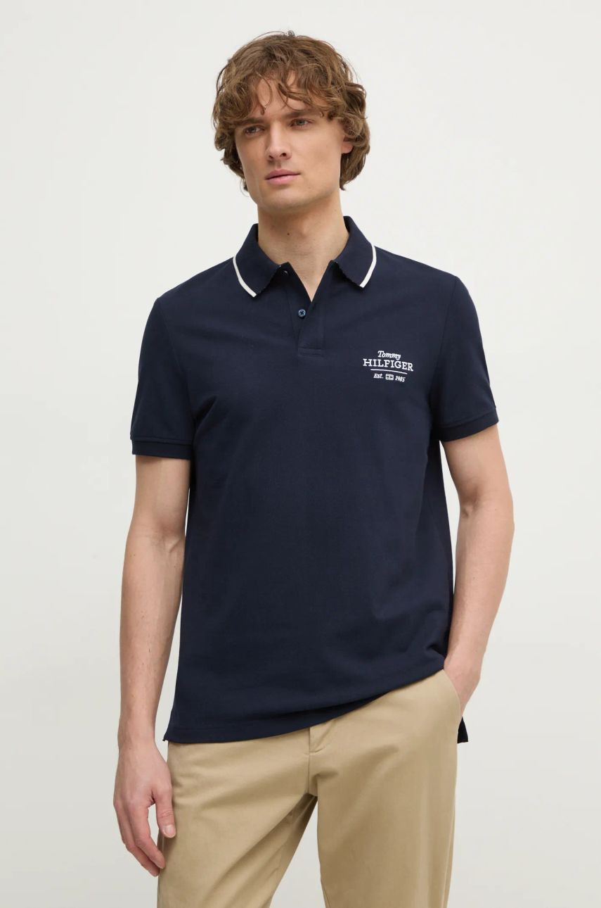 Polo tričko Tommy Hilfiger pánske, tmavomodrá farba, s nášivkou, MW0MW37519