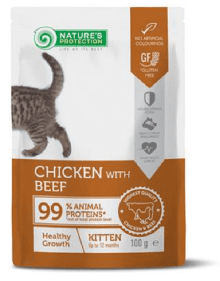 Natures Protection cat kitten chicken & beef kapsičky pre mačiatka 22x100g