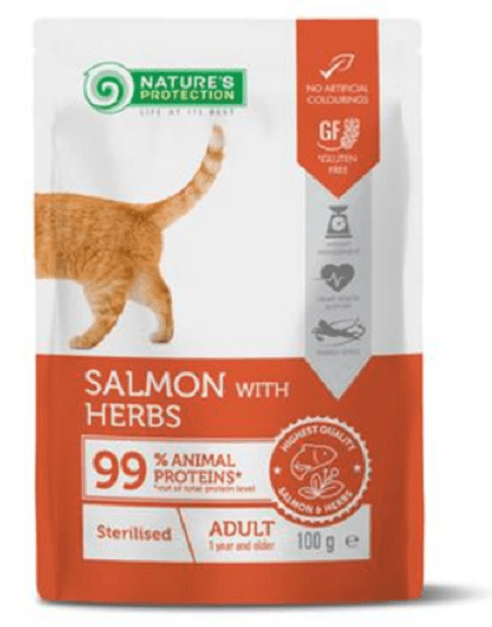 Natures Protection cat adult sterilised salmon & herbs kapsičky pre mačky 22x100g