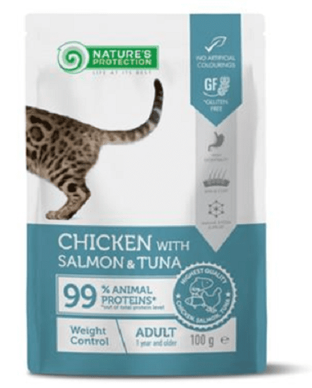 Natures Protection cat adult weight control chicken & salmon & tuna kapsičky pre mačky 22x100g
