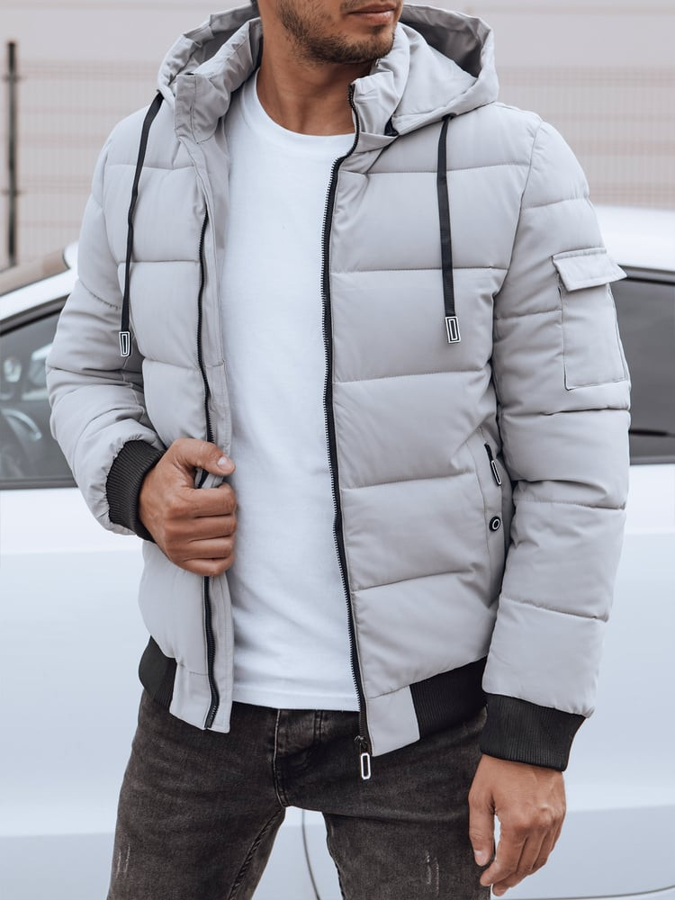 Kurtka zimowa męska pikowana z kapturem szara Dstreet