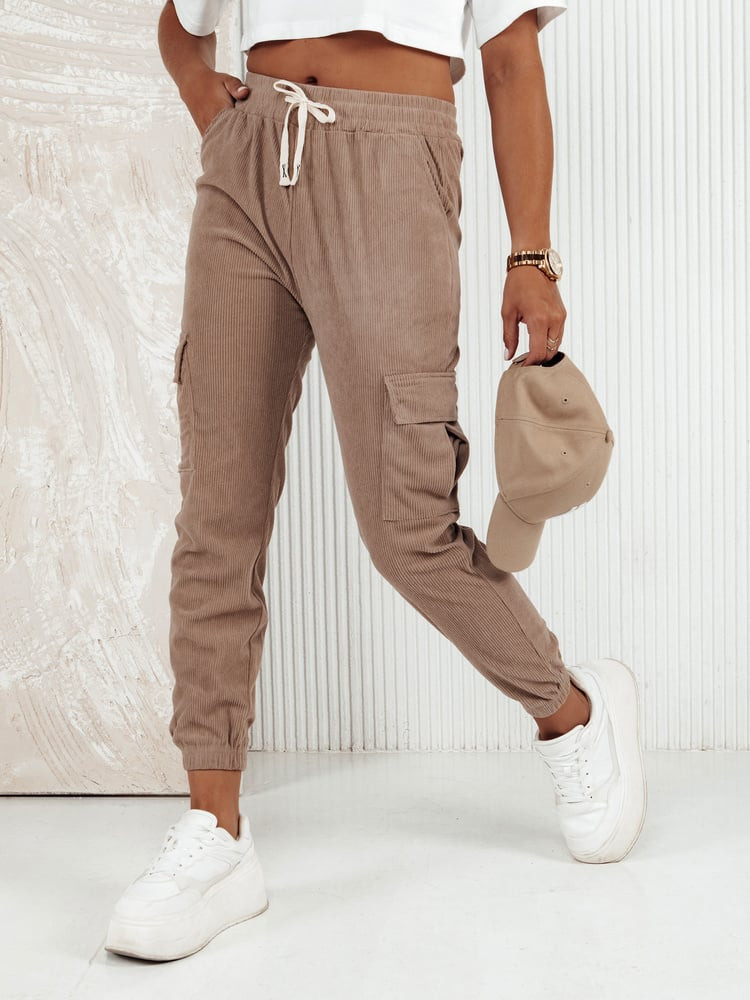 Dámske pruhované nohavice CHICCORD camel Dstreet