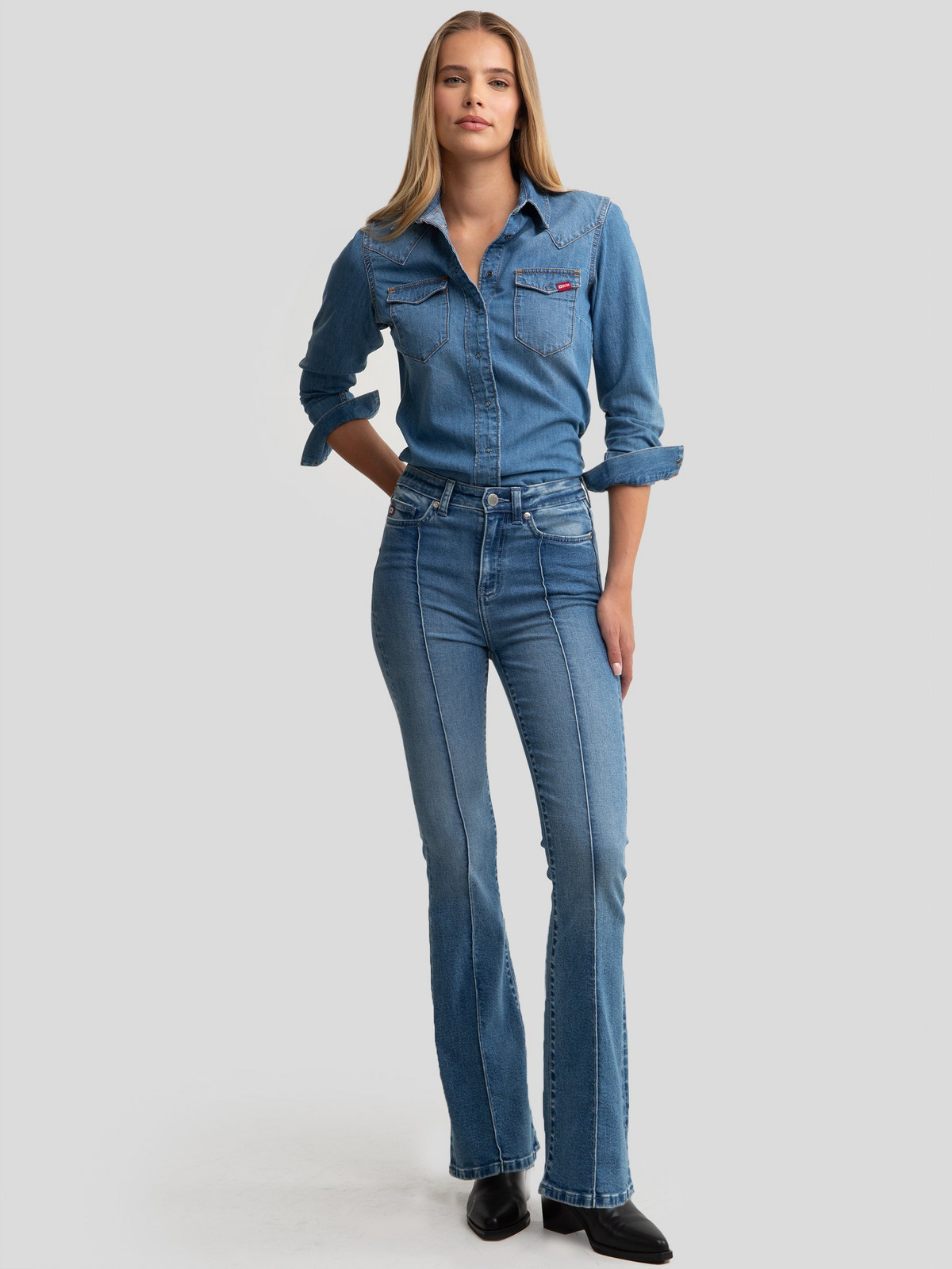 Big Star Woman's Flare Trousers Denim 190062 464  Denim