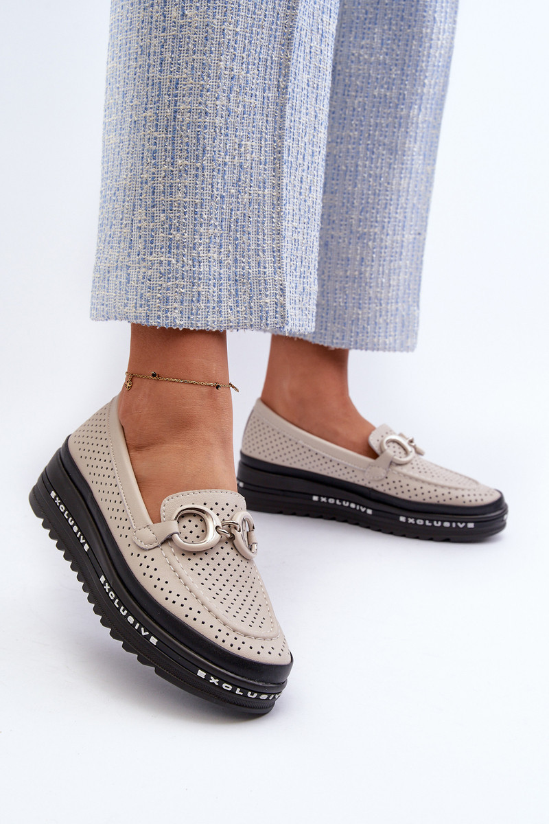 Dámske kožené mokasíny na platforme so zdobením S.Barski béžové 38