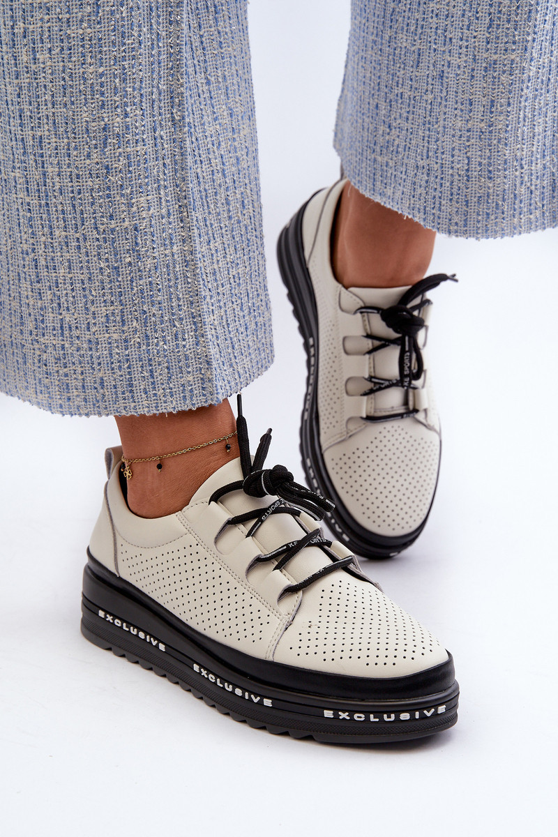 Dámske kožené topánky na platforme S.Barski beige 36