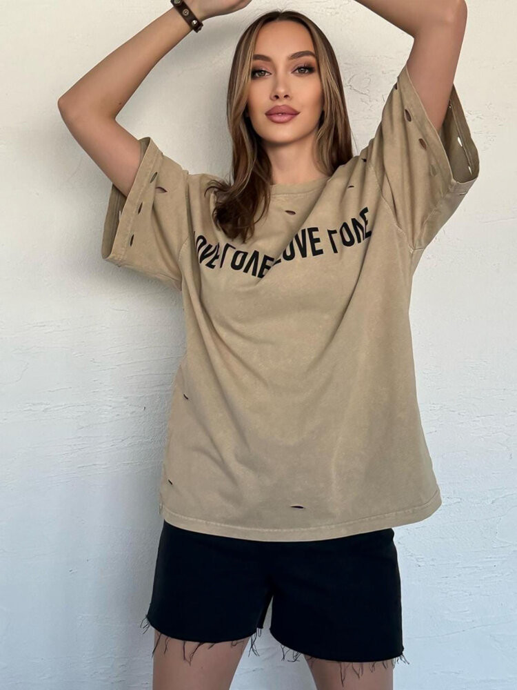 Dámske tričko s potlačou BONGANIR beige Dstreet RY2635 Univerzální