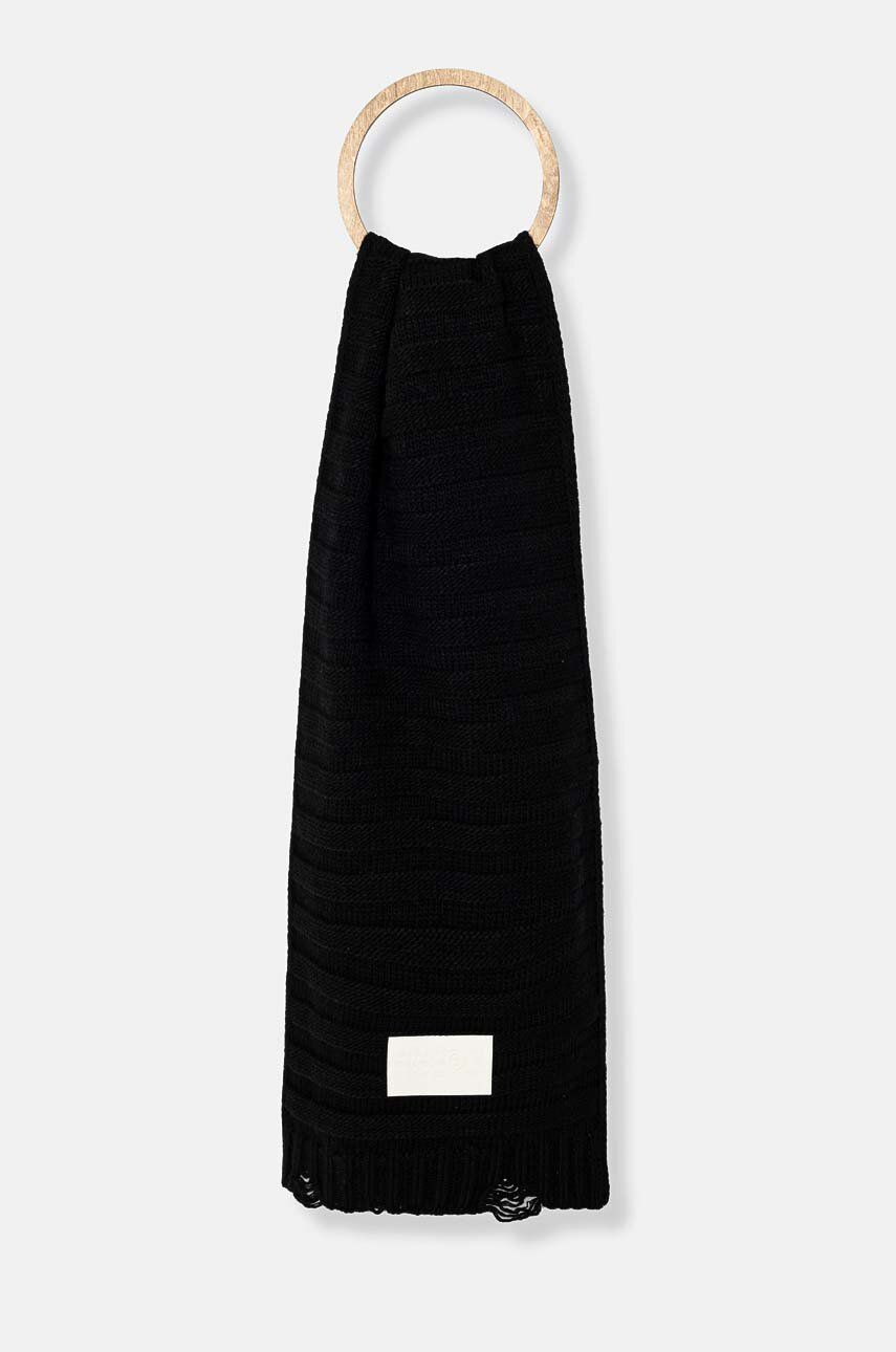 Vlnený šál MM6 Maison Margiela čierna farba, s nášivkou, S52TE0054.M13040