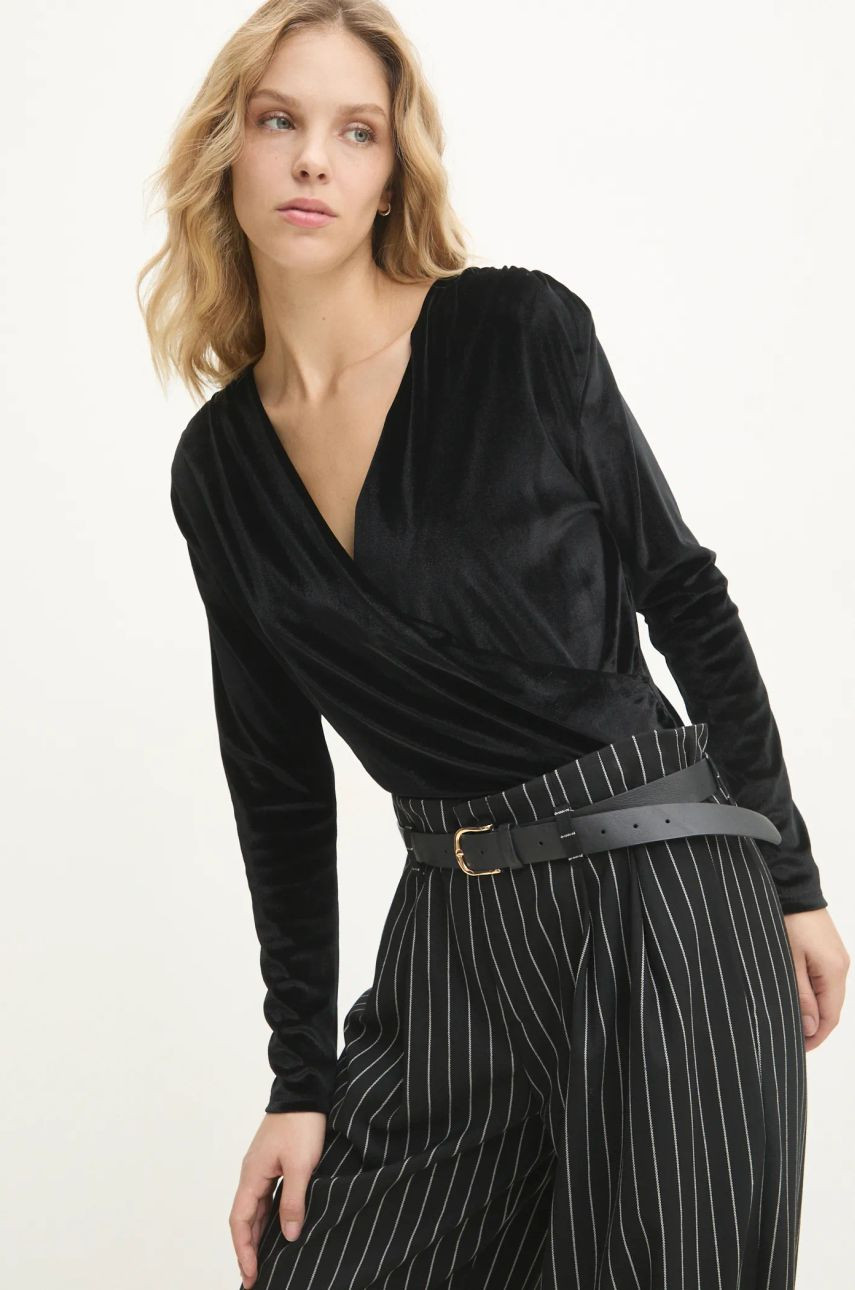 Zamatové body Answear Lab čierna farba, jednofarebná