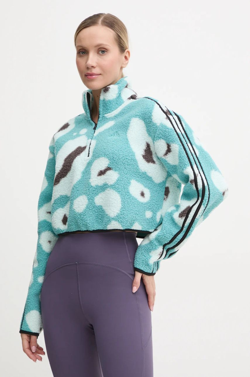 Mikina adidas Animal dámska, tyrkysová farba, vzorovaná, IY0148