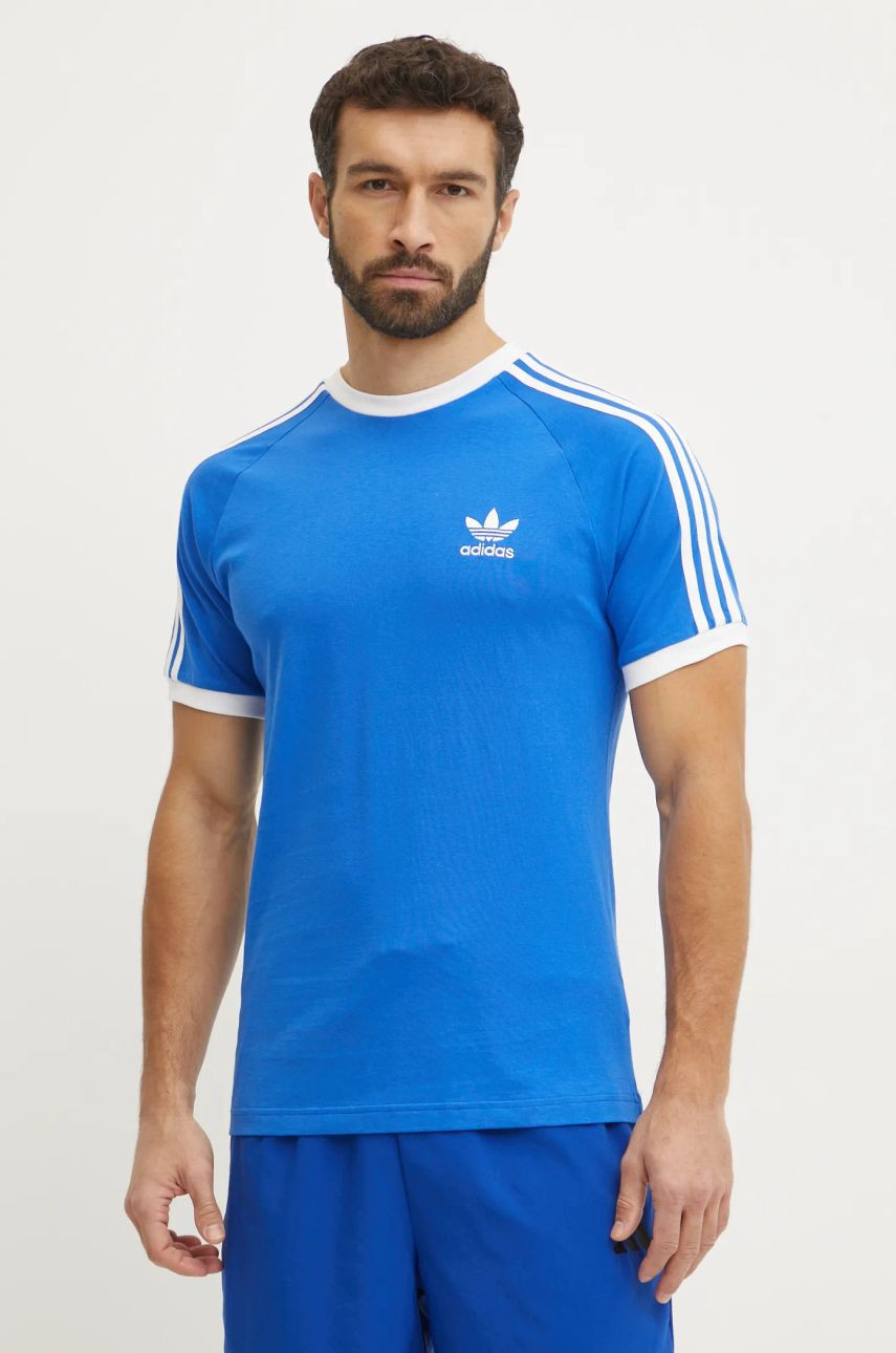 Bavlnené tričko adidas Originals 3-Stripes pánske, fialová farba, vzorované, JD2880