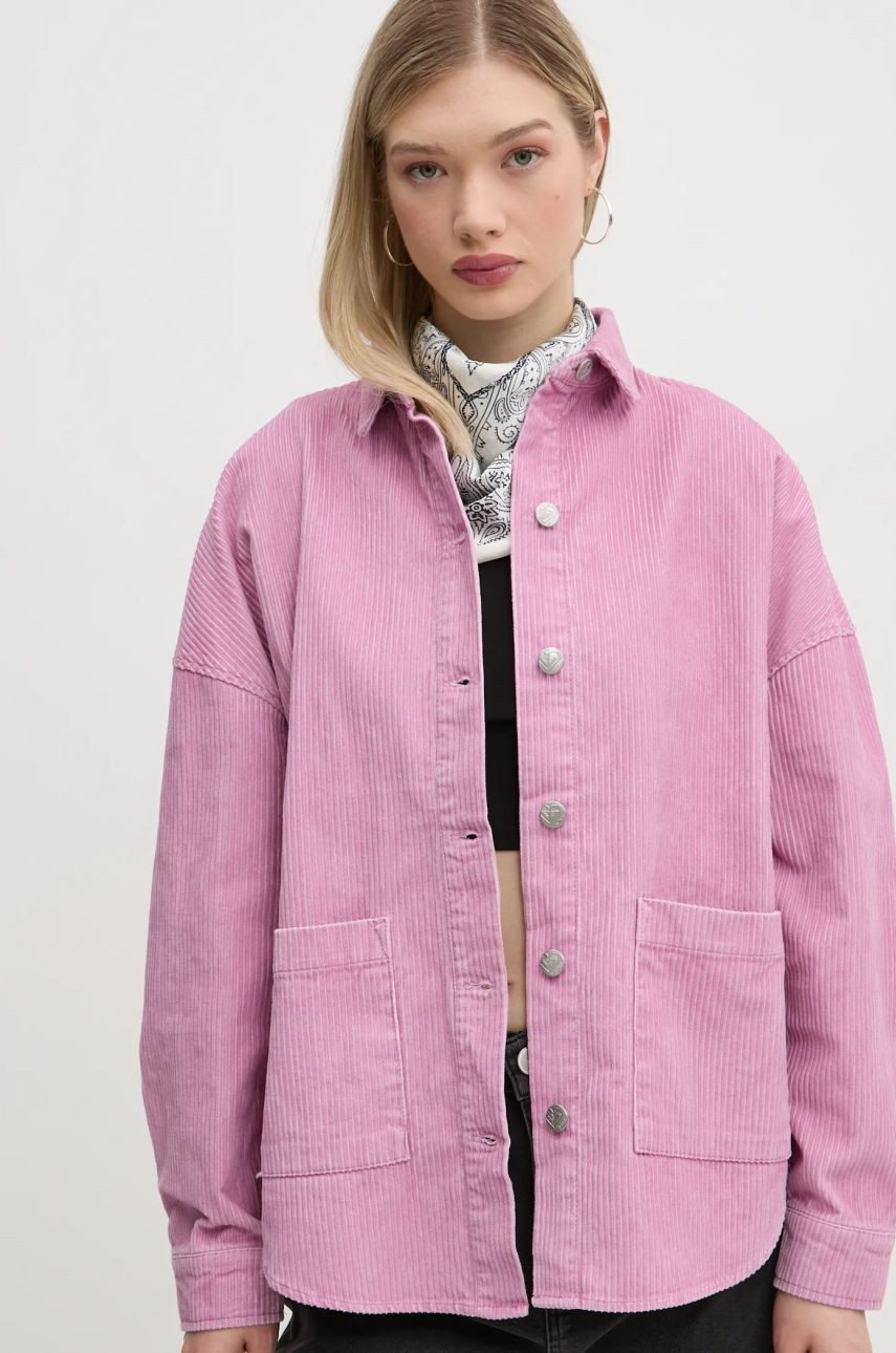 Menčestrová košeľa Roxy Kick Back Washed Cord ružová farba, voľný strih, s klasickým golierom, ERJWT03642