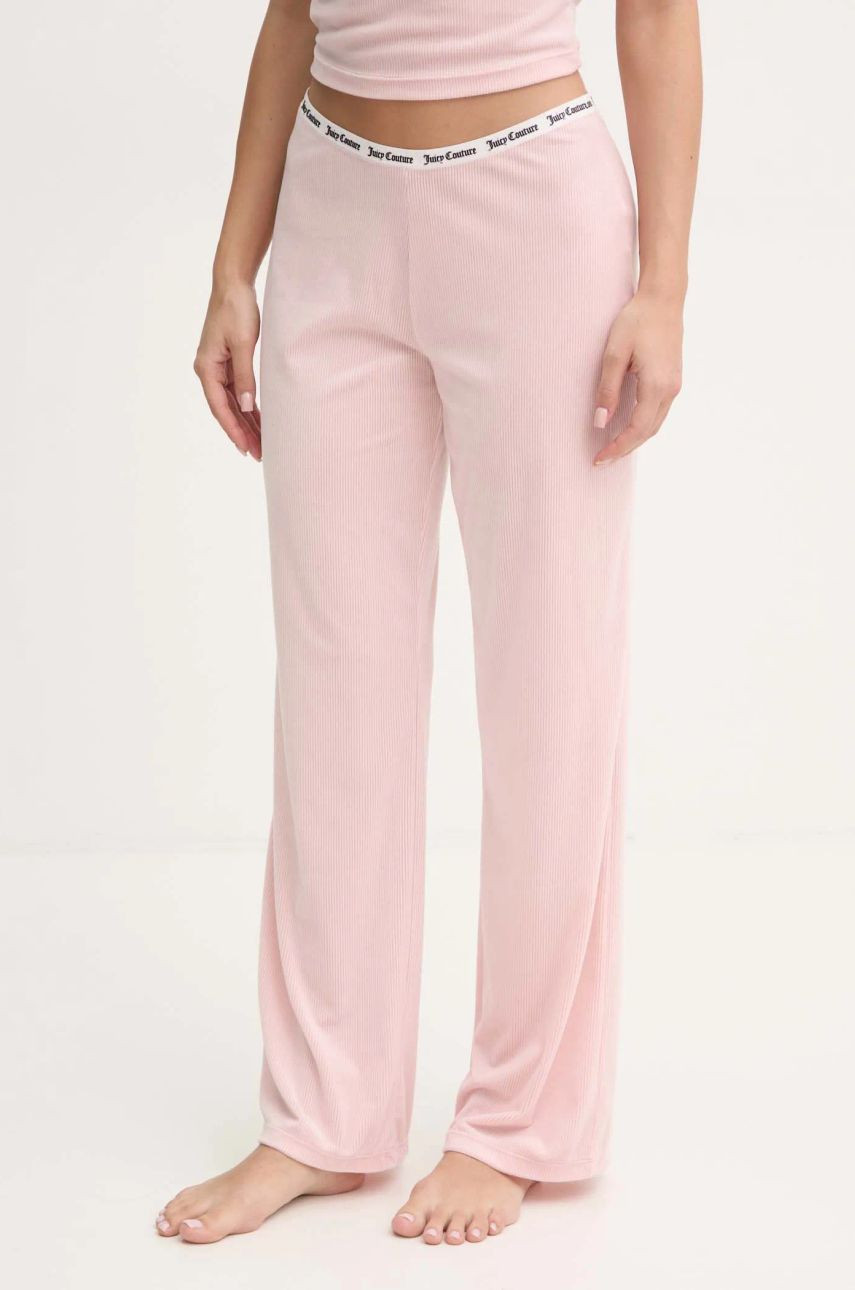 Pyžamové nohavice Juicy Couture VICKY RIB FLARE PANT dámske, ružová farba, JCLAS125504